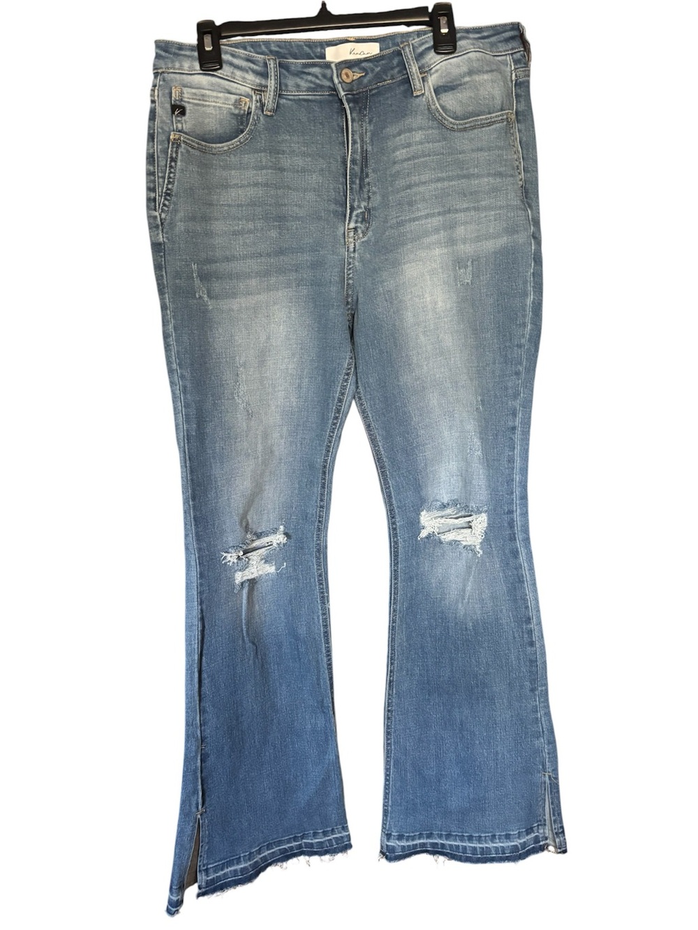 KanCan Light Blue Distressed Flare Jeans with Front Slits